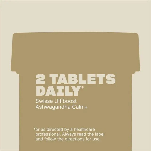 Swisse Ashwagandha Calm+ — vegan stress relief supplement with magnesium and herbs.
