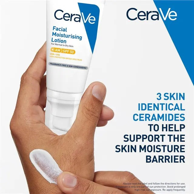 CeraVe SPF 50 face moisturiser with ceramides and hyaluronic acid