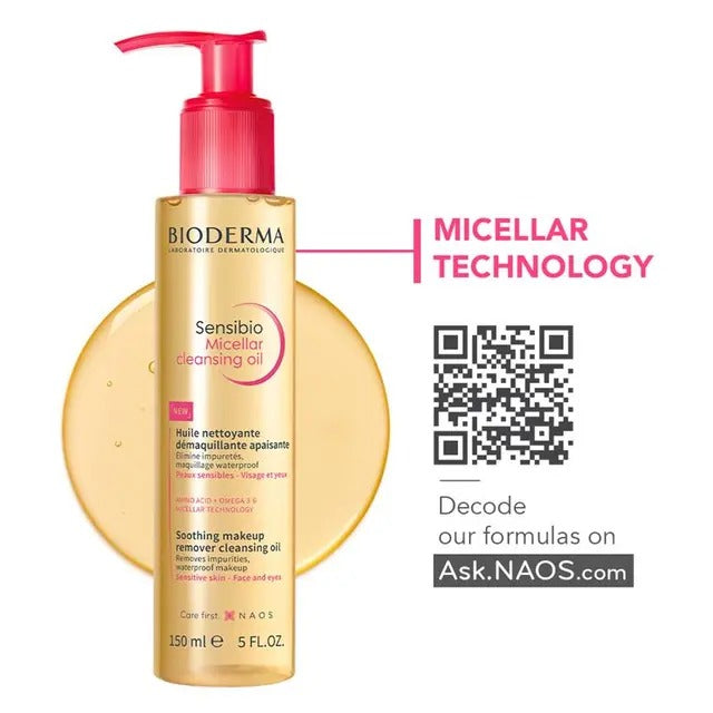 Bioderma Sensibio Micellar Cleansing Oil – gentle makeup remover for sensitive skin, no oily residue.