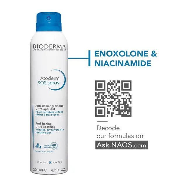 Bioderma Atoderm SOS Spray 200ml – instant itch relief and soothing care for dry skin.