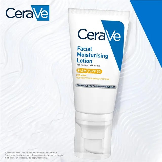 CeraVe SPF 50 face moisturiser with ceramides and hyaluronic acid