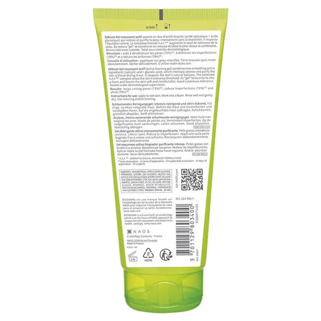 Bioderma Sebium Gel Moussant Actif Exfoliating Cleanser suitable For Acne Prone Skin 200ml, product image 2