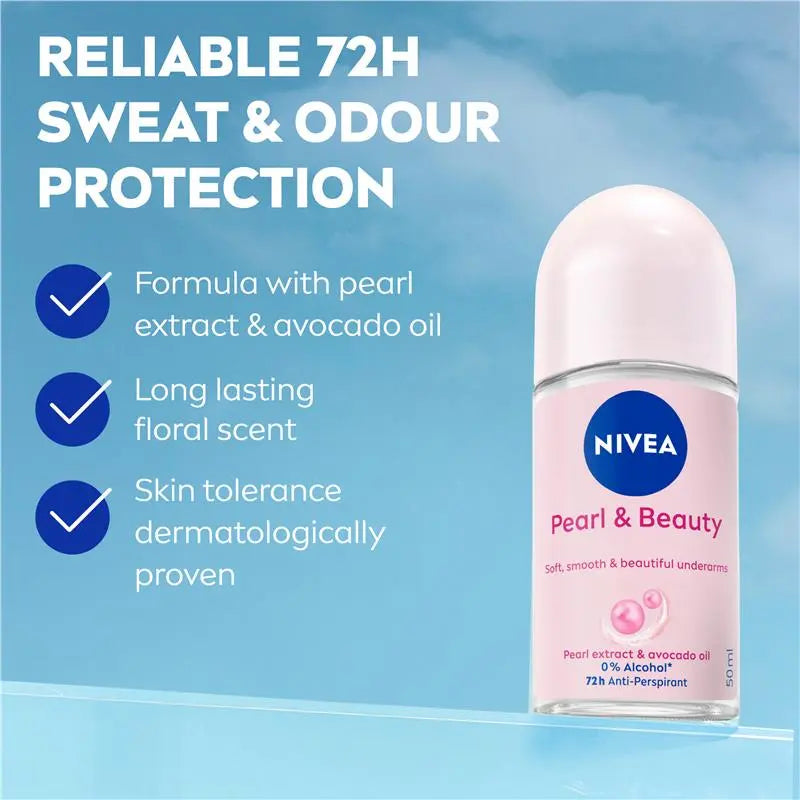 NIVEA Pearl & Beauty Roll On Deodorant 72H Protection 50ml, product image 3