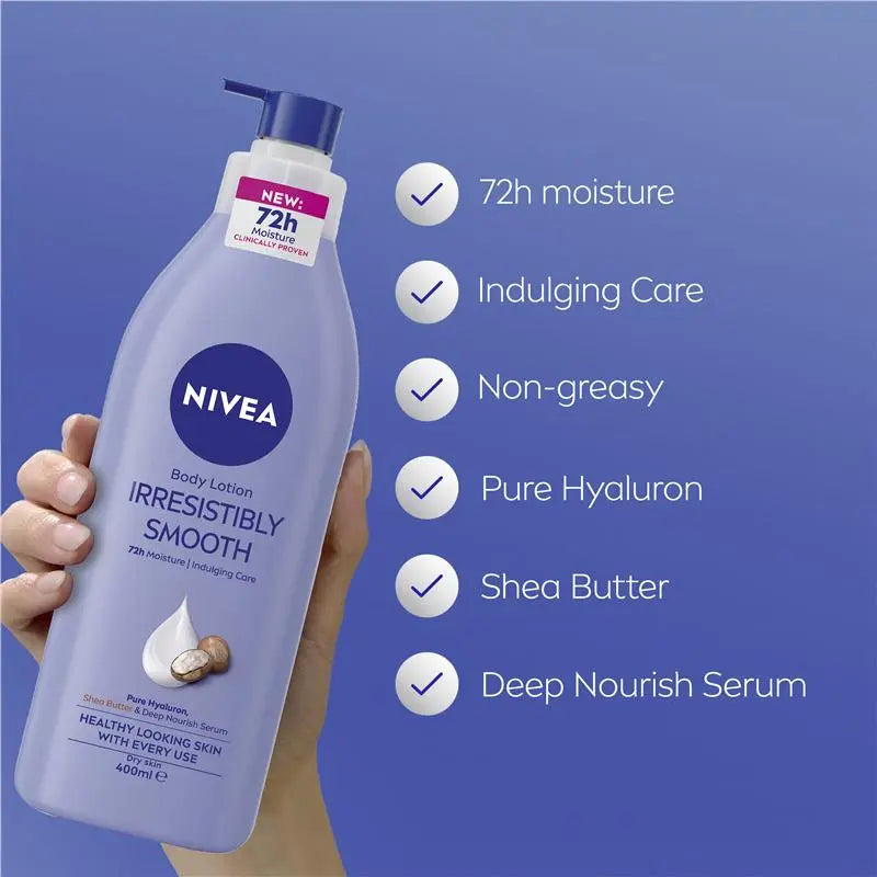 NIVEA Irresistibly Smooth Body Lotion Moisturiser 72H Hydration 400ml, product image 3