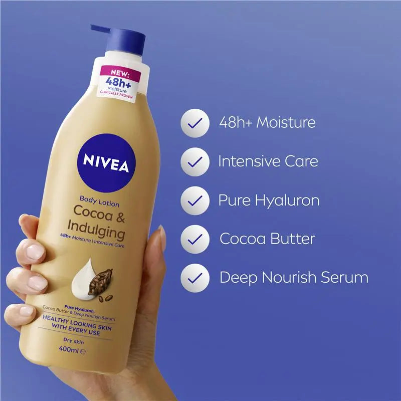 NIVEA Cocoa & Indulging Body Lotion Moisturiser 72H Hydration 400ml, product image 3