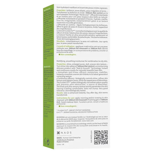 Bioderma Sebium Mat Control Mattifying Moisturiser for Oily Skin 30ml, product image 3