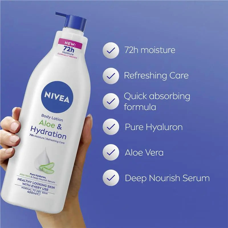 NIVEA Aloe & Hydration Body Lotion Moisturiser 72H Hydration 400ml, product image 3
