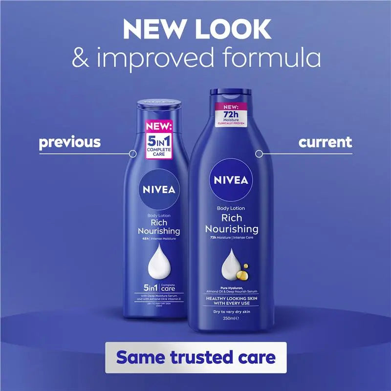 NIVEA Rich Nourishing Body Lotion Moisturiser 72H Hydration 250ml, product image 6