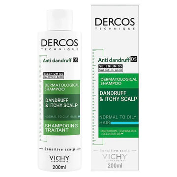 Dercos Anti-Dandruff DS Shampoo 200ml for normal to oily hair, reducing flakes and soothing scalp
