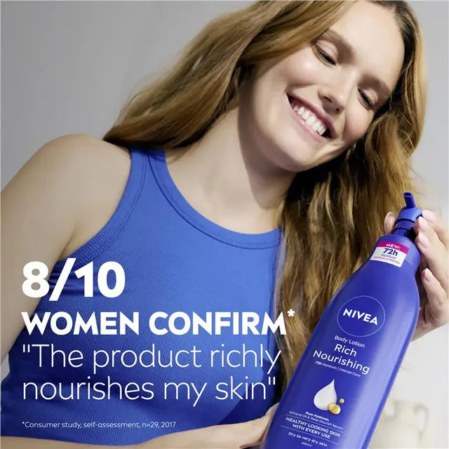 NIVEA Rich Nourishing Body Lotion Moisturiser 72H Hydration 400ml, product image 8