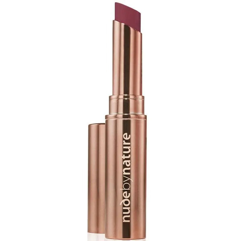 Nude by Nature Roseberry matte lipstick with natural ingredients.