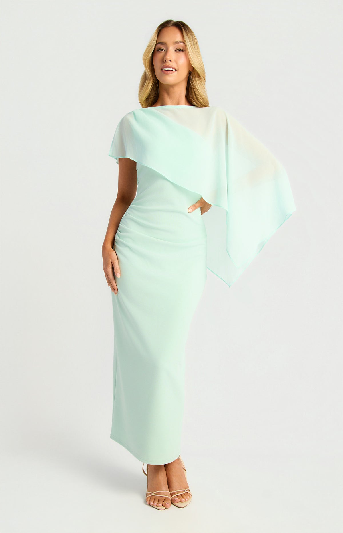 Chiffon Cape One Shoulder Dress (SDR1978A)