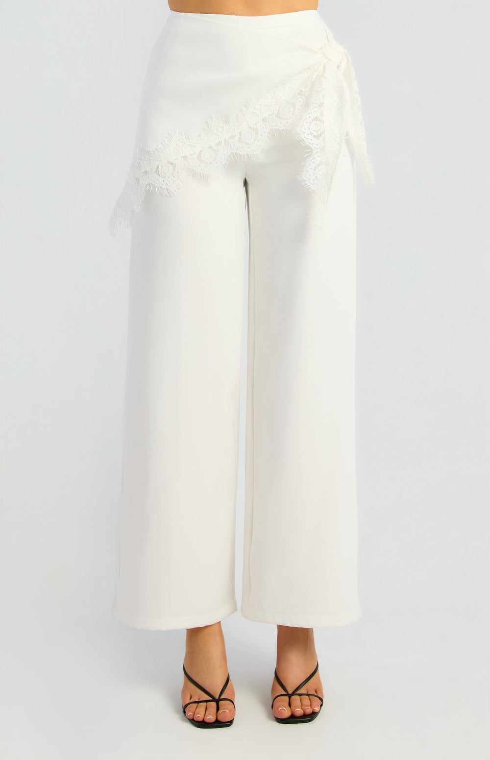 Detachable Lace Trim Triangle Waist Scarf Wide Leg Pants (WPA396B)