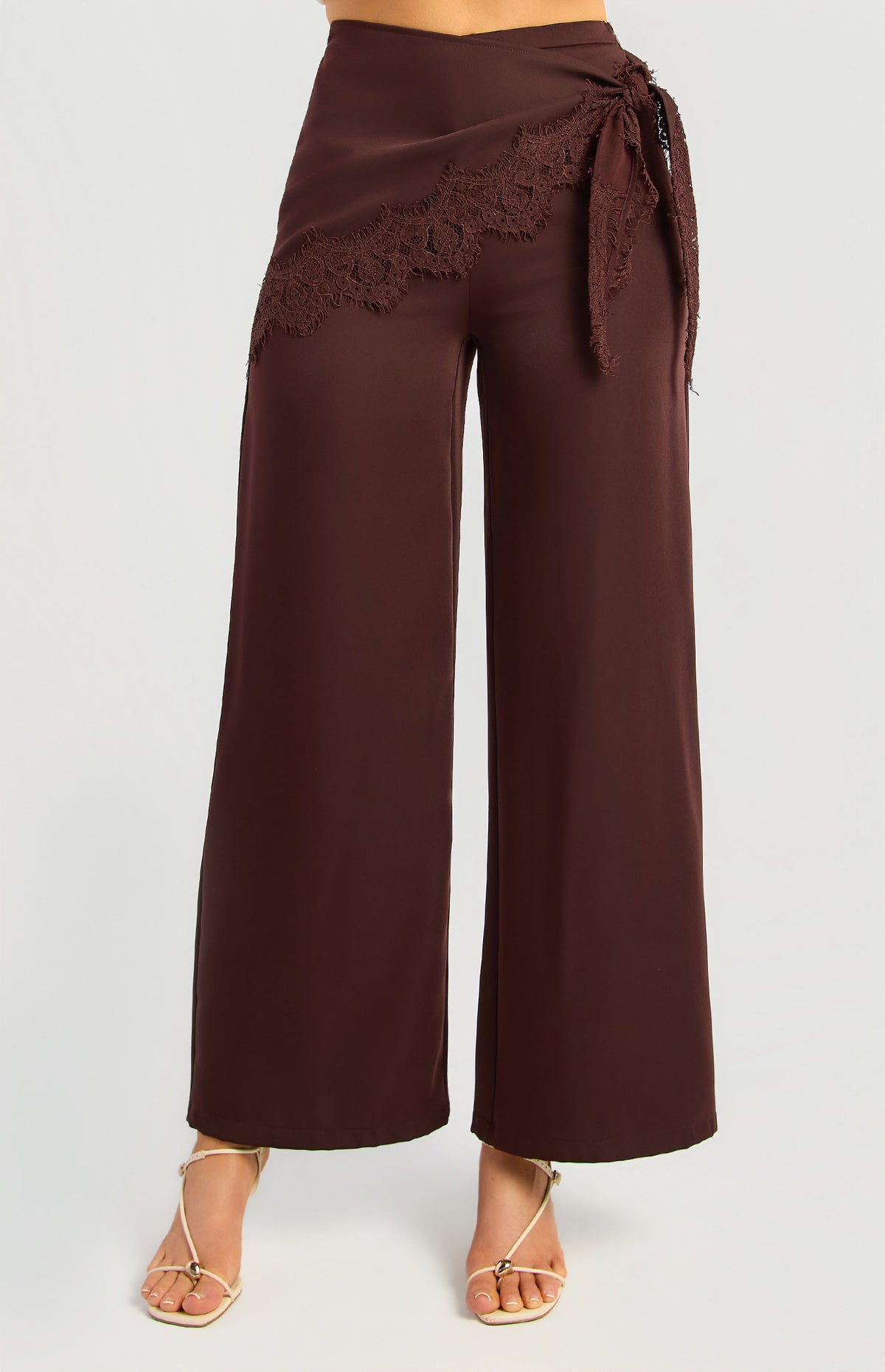Detachable Lace Trim Triangle Waist Scarf Wide Leg Pants (WPA396B)