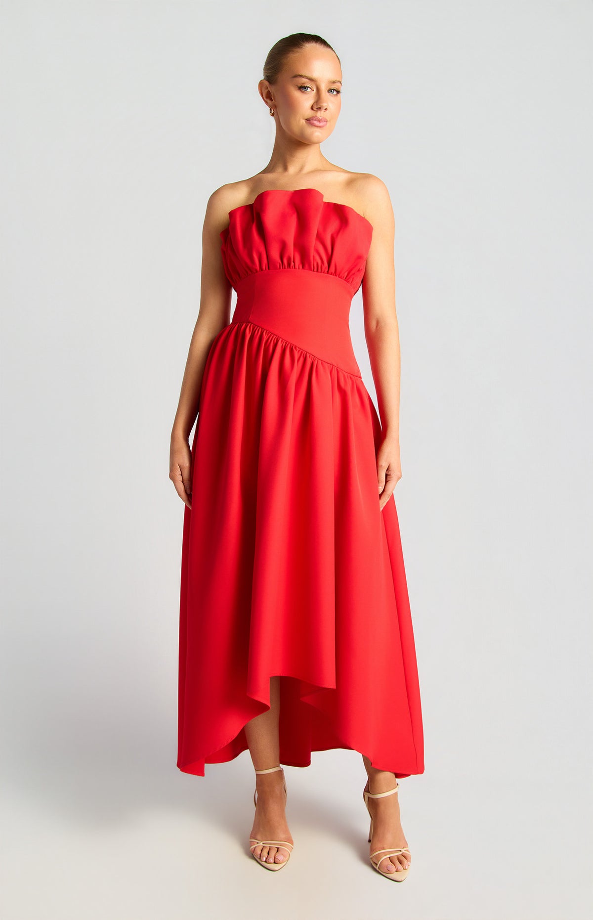 Ruffle Neckline Feature Waterfall Hem Dress (SDR1991A)