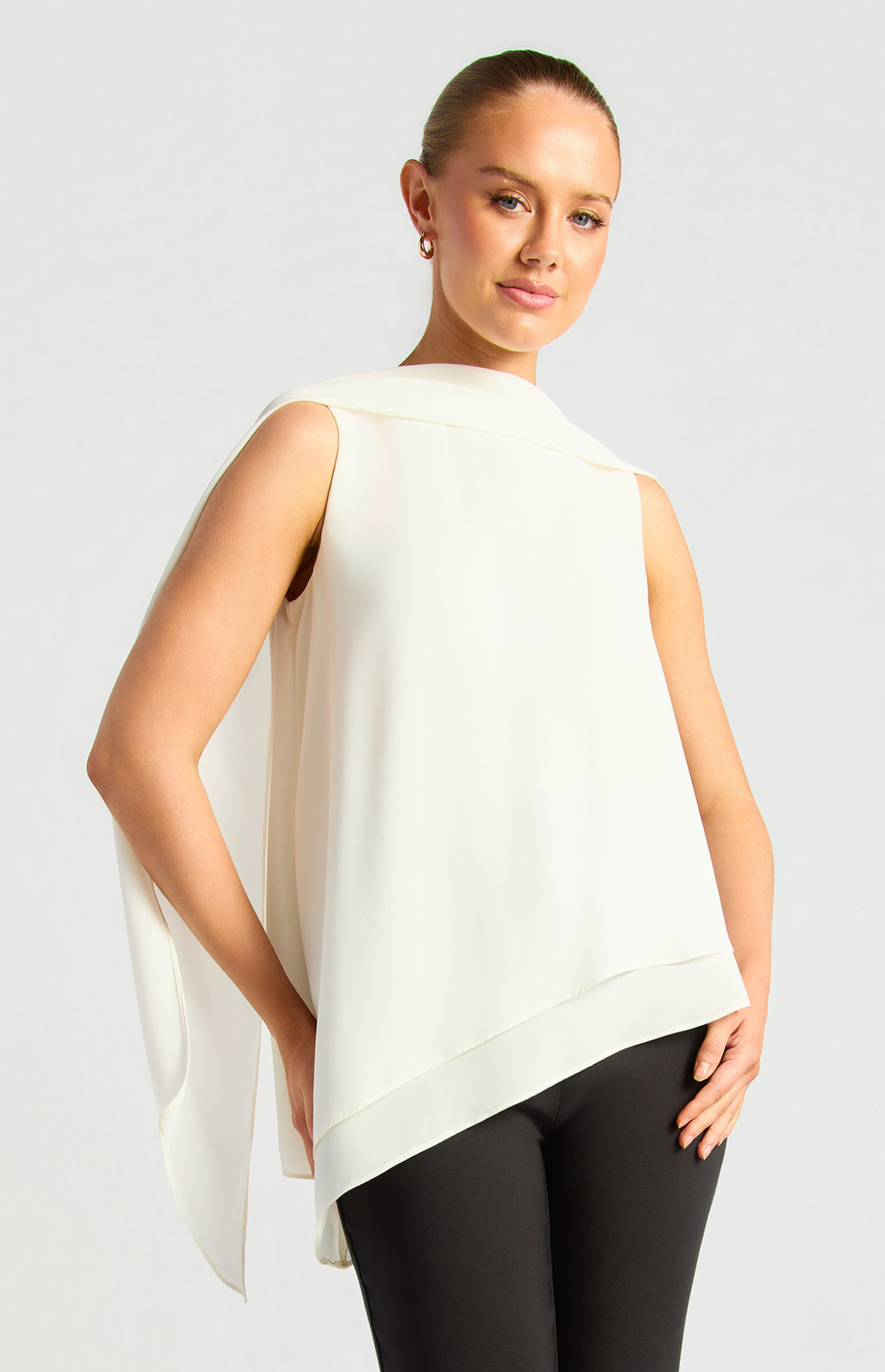 Multi Way Scarf Chiffon Top with Asymmetric Hem (WTO874B)