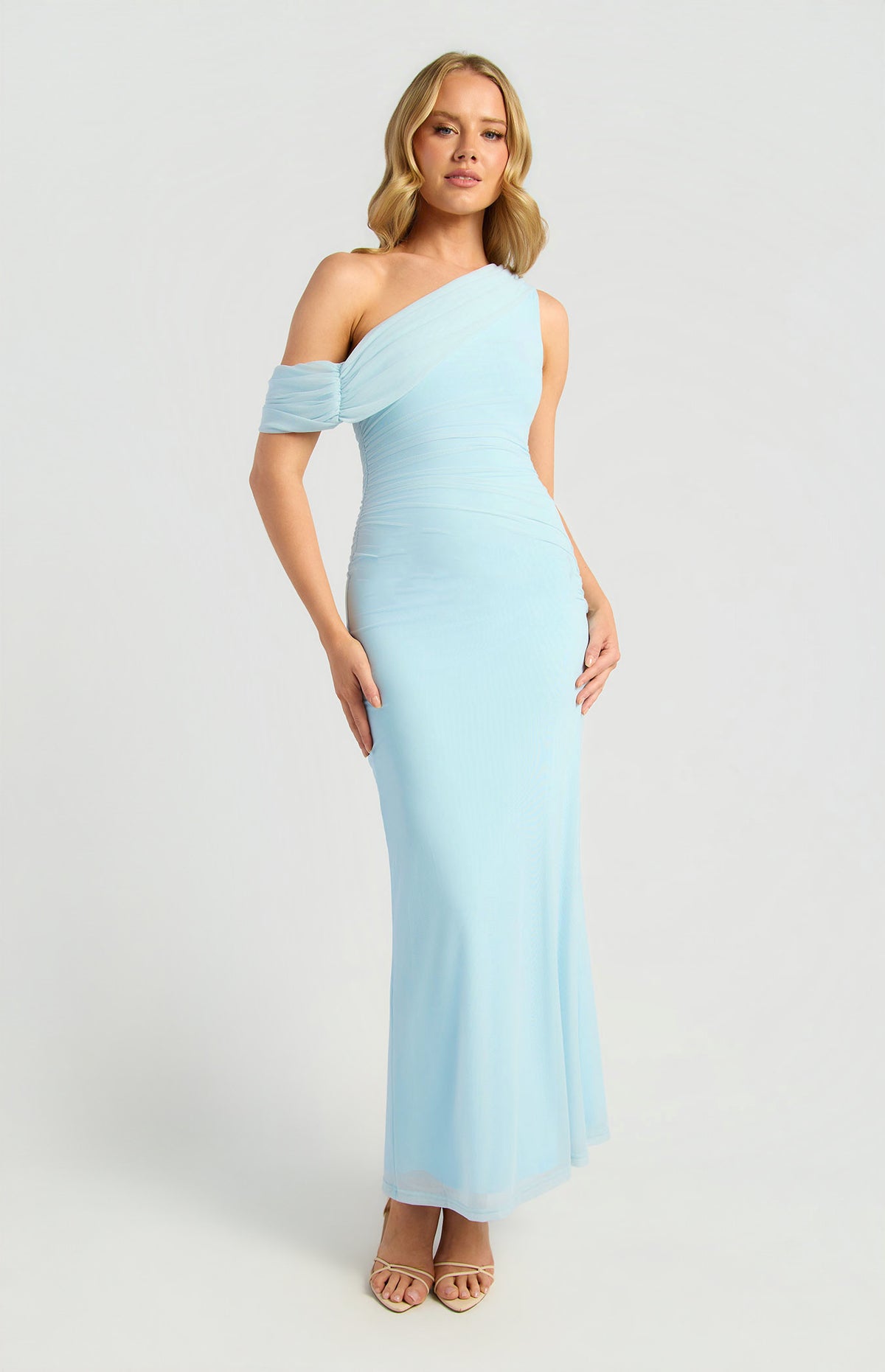 Asymmetric Drape Neckline Detail Mesh Dress (SDR2007A)