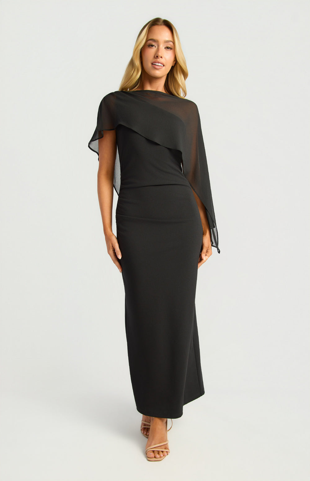 Chiffon Cape One Shoulder Dress (SDR1978A)