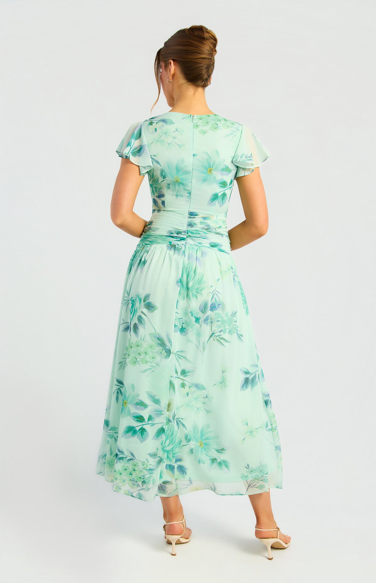 Floral Short Sleeve Chiffon Midi Dress (SDR2000A)