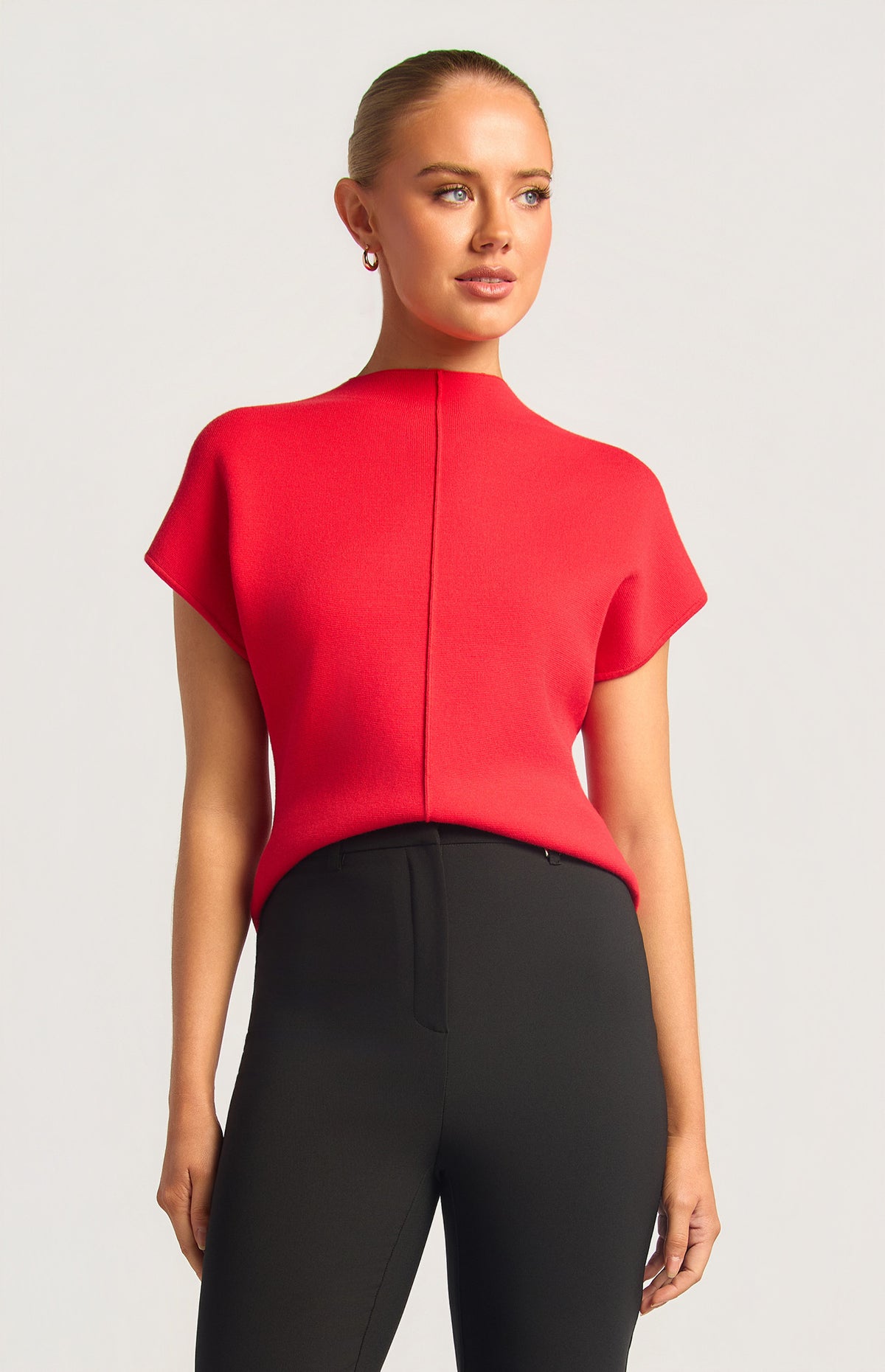 Front Seam Detail Knit Top (SKN967) — Red