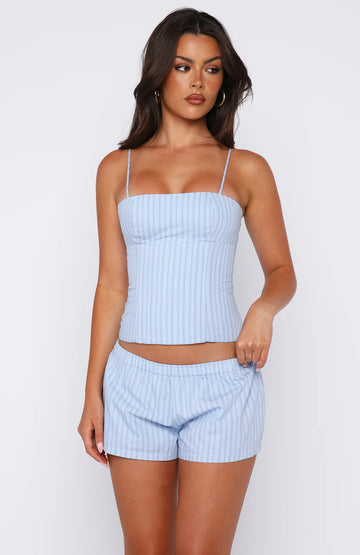 Born To Glow Shorts Blue Stripe | Stylish Women's Shorts