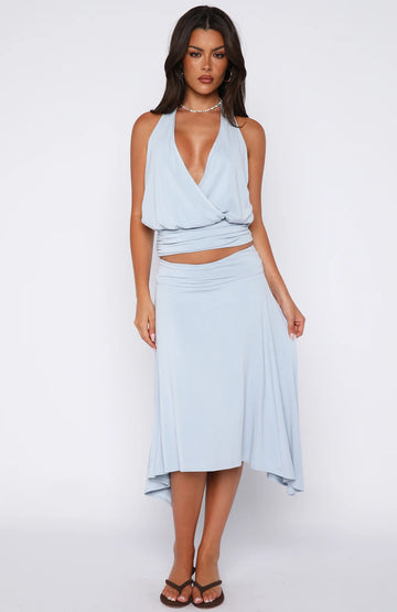 Tropic Drift Midi Skirt Baby Blue | Stylish Women's Skirt