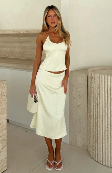 Palm Breeze Midi Skirt Cream | Women's Cream Midi Skirt