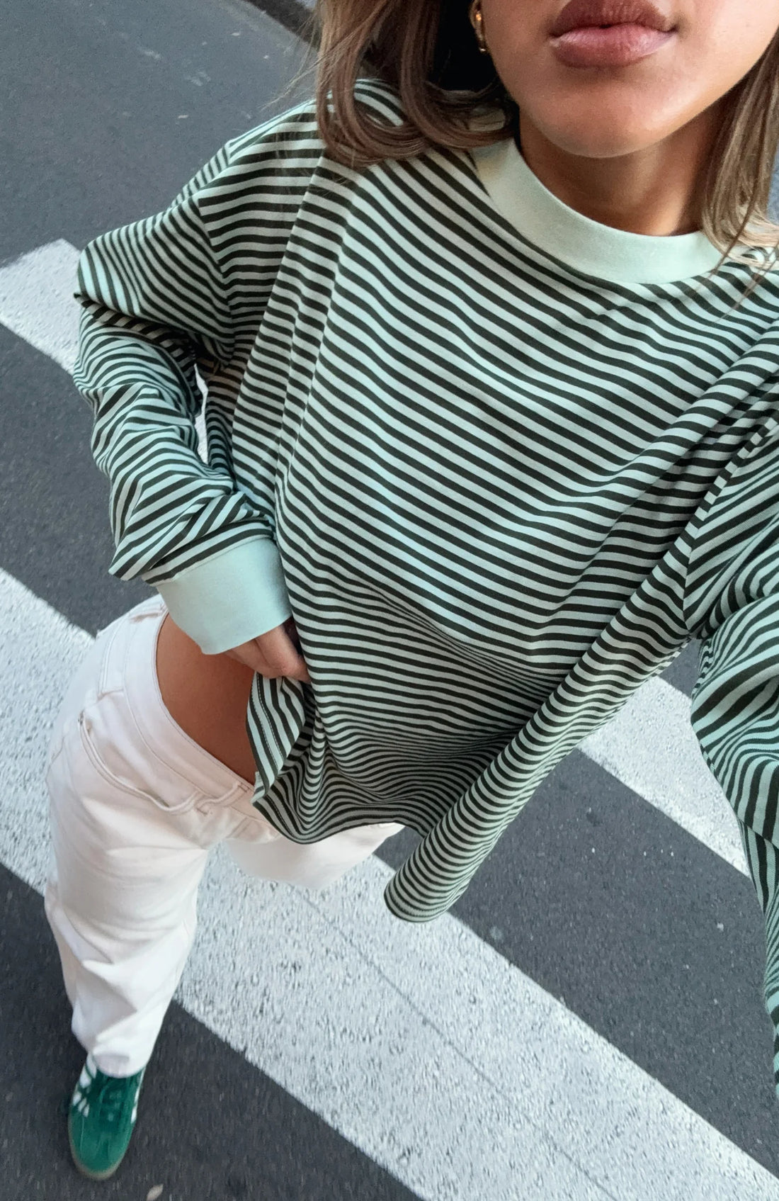 Touchdown Long Sleeve Tee Green Stripe | Women's Striped Top